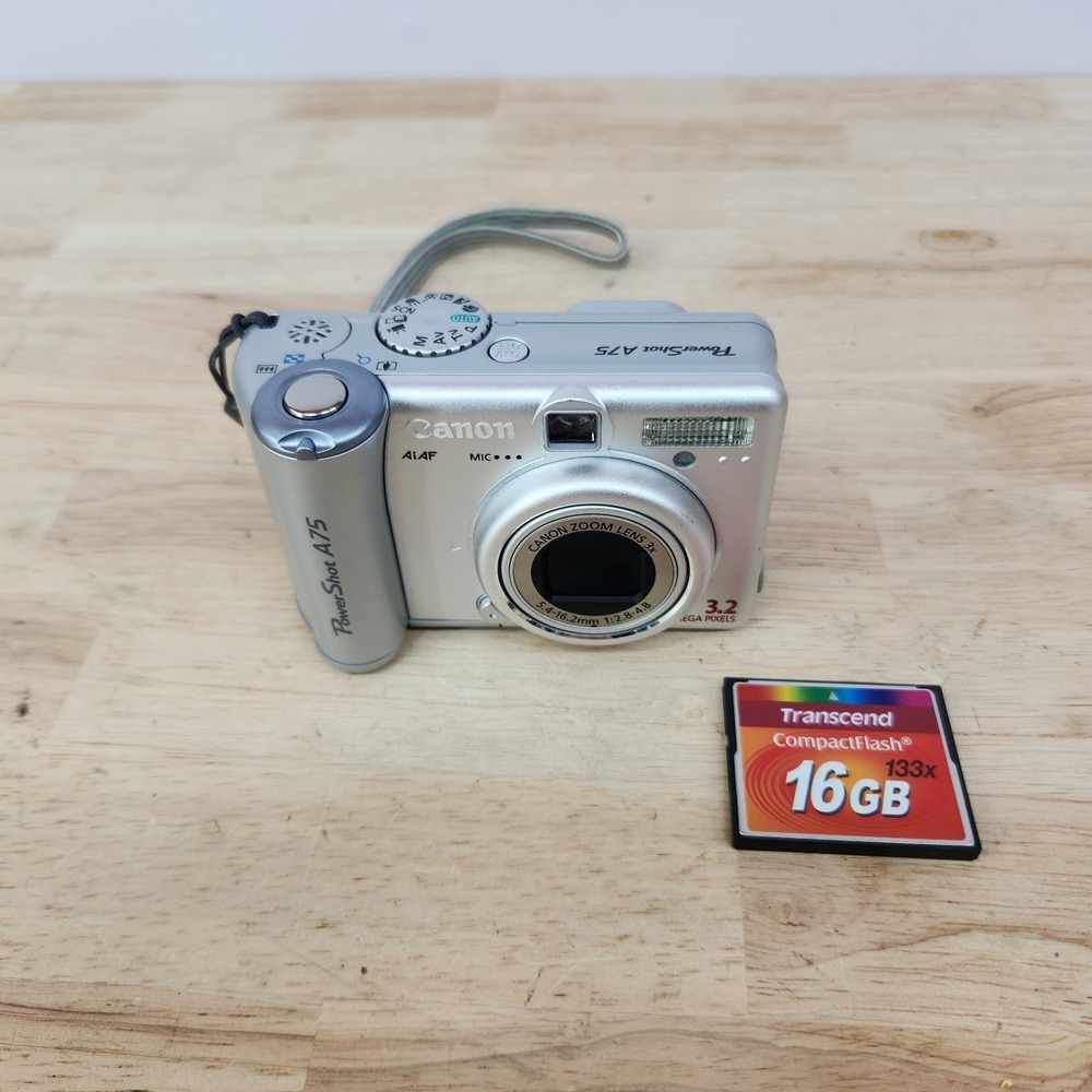 Used Canon Power Shot A75 Digital Camera 3.2 MP 3X Zoom W/Memory Card Tested